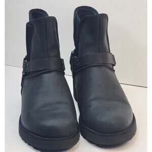 UGG Glen 10 Black Ankle Boots Leather Water Resistant Chelsea Pull On Wool Lined